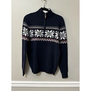 Aspen‎ Navy Knit Quarter Zip Snowflake Pullover NWT Size Small